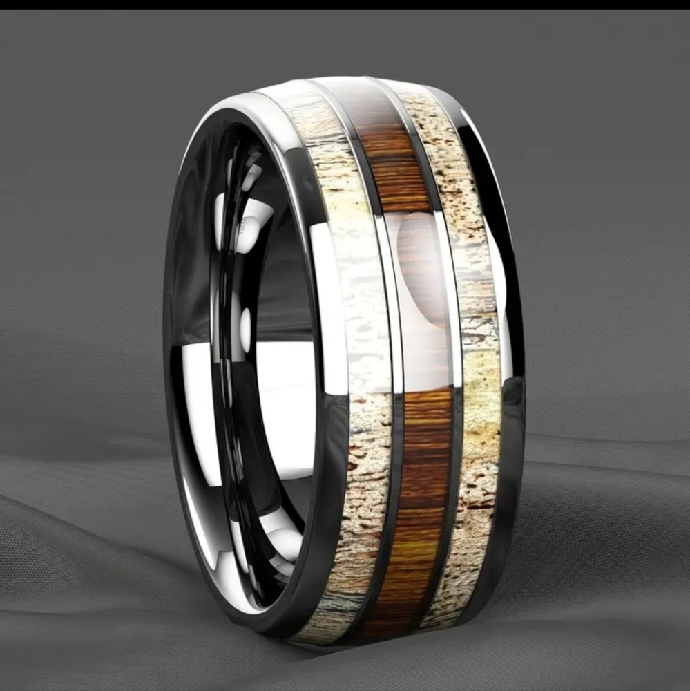 New stainless steel wood grain ring band